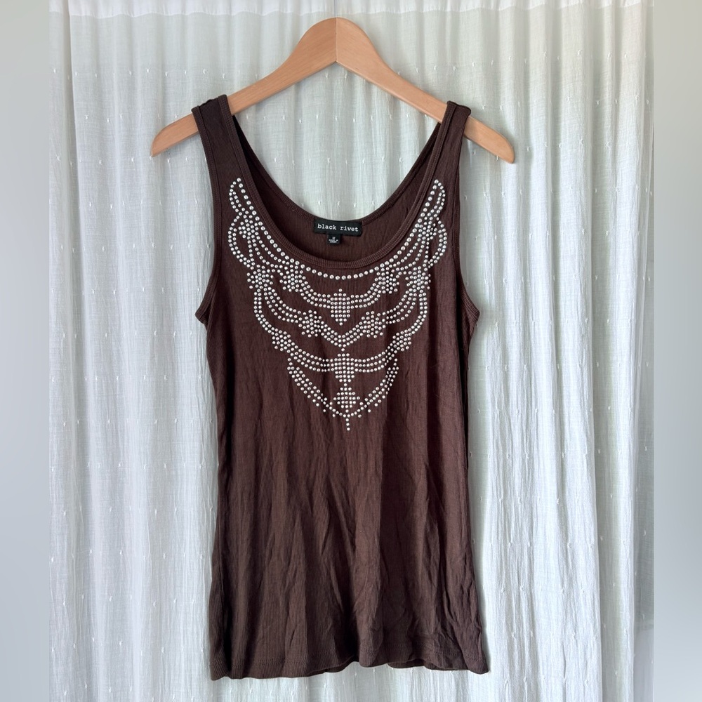 Black Rivet Chocolate Embellished Tank Top